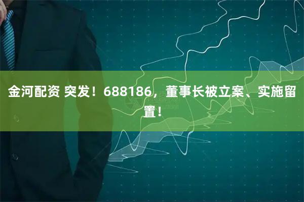 金河配资 突发！688186，董事长被立案、实施留置！